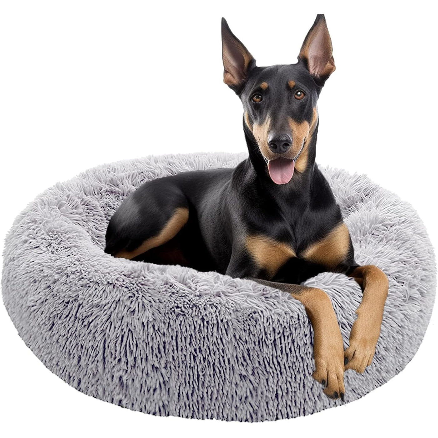 Anti-Anxiety Donut Dog Bed for Large Dogs - 100cm Extra Large Cuddler Bed | Disassemble and Washable with Fluffy Faux Fur Plush Cushion (Dark Gray)